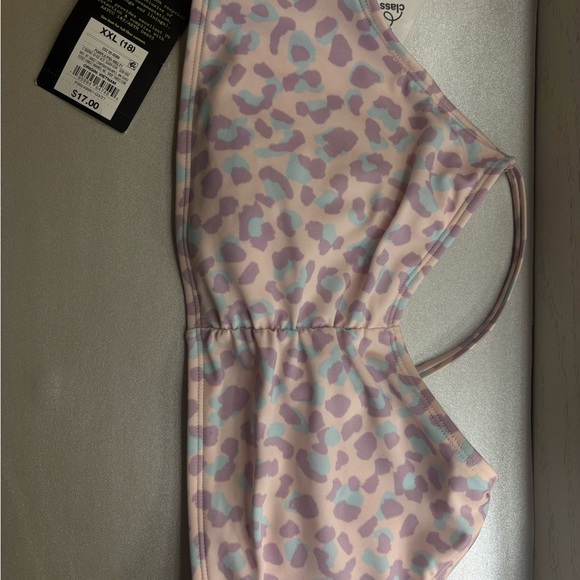 art class Kids Bathing suit Top- Pink and Purple Leopard Print - Picture 1 of 1
